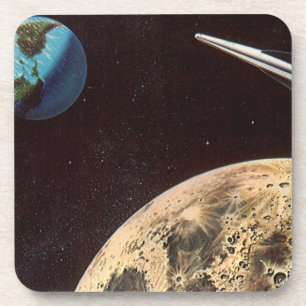 Vintage Science Fiction, Rocket Ship Over the Moon Coaster
