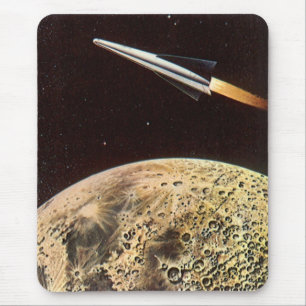 Vintage Science Fiction, Rocket Ship Over the Moon Mouse Pad