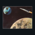 Vintage Science Fiction, Rocket Ship Over the Moon Postcard<br><div class="desc">Vintage illustration futuristic travel and transportation Science Fiction outer space image. A 50s retro sci fi comic book style design featuring a rocketship flying in space over the moon and headed back towards planet earth in the future.</div>