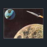 Vintage Science Fiction, Rocket Ship Over the Moon Postcard<br><div class="desc">Vintage illustration futuristic travel and transportation Science Fiction outer space image. A 50s retro sci fi comic book style design featuring a rocketship flying in space over the moon and headed back towards planet earth in the future.</div>