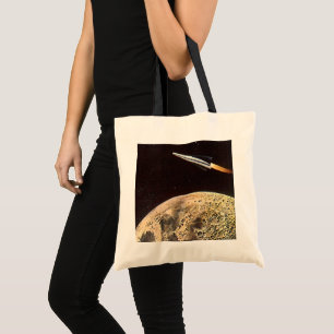 Vintage Science Fiction, Rocket Ship Over the Moon Tote Bag
