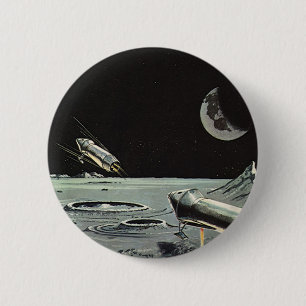 Vintage Science Fiction, Rocket Ships Moon Planets 2 Inch Round Button
