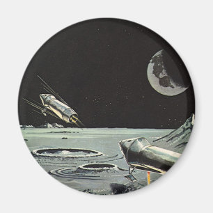 Vintage Science Fiction, Rocket Ships Moon Planets Magnet