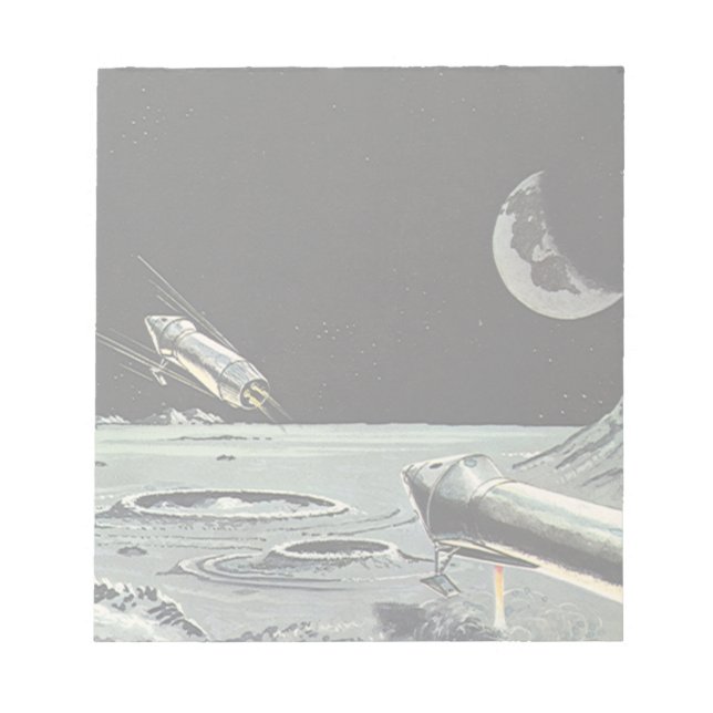Vintage Science Fiction, Rocket Ships Moon Planets Notepad (Front)