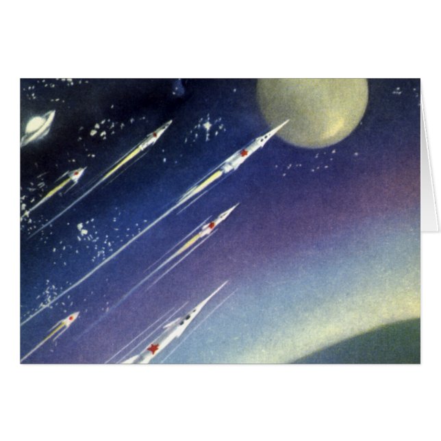 Vintage Science Fiction Rockets in Space by Planet (Front Horizontal)