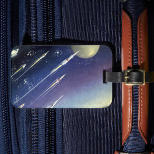 Vintage Science Fiction Rockets in Space by Planet Luggage Tag