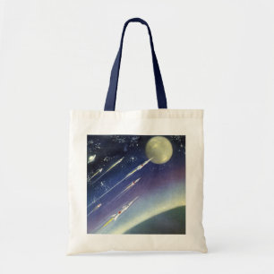 Vintage Science Fiction Rockets in Space by Planet Tote Bag