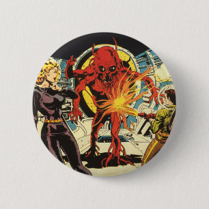 Vintage Science Fiction, Sci Fi Alien Attacking 2 Inch Round Button