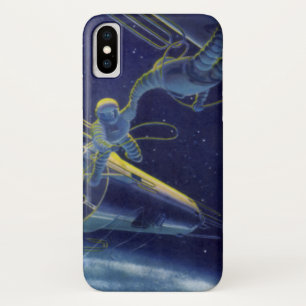 Vintage Science Fiction, Sci Fi Alien on Spacewalk iPhone X Case