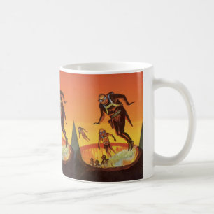 Vintage Science Fiction, Sci Fi Aliens in Volcano Coffee Mug