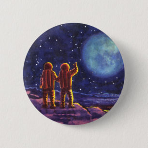 Vintage Science Fiction, Sci Fi Astronauts on Moon 2 Inch Round Button