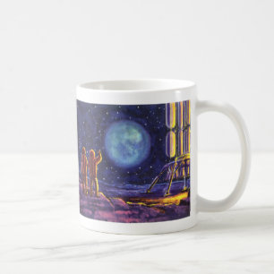 Vintage Science Fiction, Sci Fi Astronauts on Moon Coffee Mug
