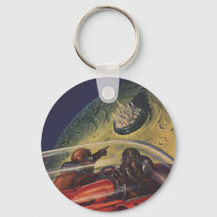 Vintage Science Fiction, Sci Fi City on the Moon Keychain