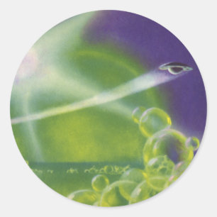 Vintage Science Fiction Sci Fi Green Bubble Planet Classic Round Sticker