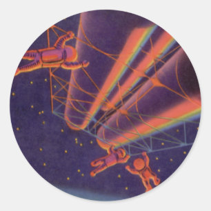 Vintage Science Fiction, Sci Fi Rainbow Astronauts Classic Round Sticker