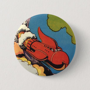 Vintage Science Fiction, Sci Fi Rocket over Earth 2 Inch Round Button