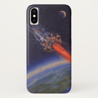 Vintage Science Fiction, Sci Fi Rocket over Earth iPhone X Case