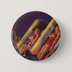 Vintage Science Fiction, Sci Fi Scientists in Lab 2 Inch Round Button