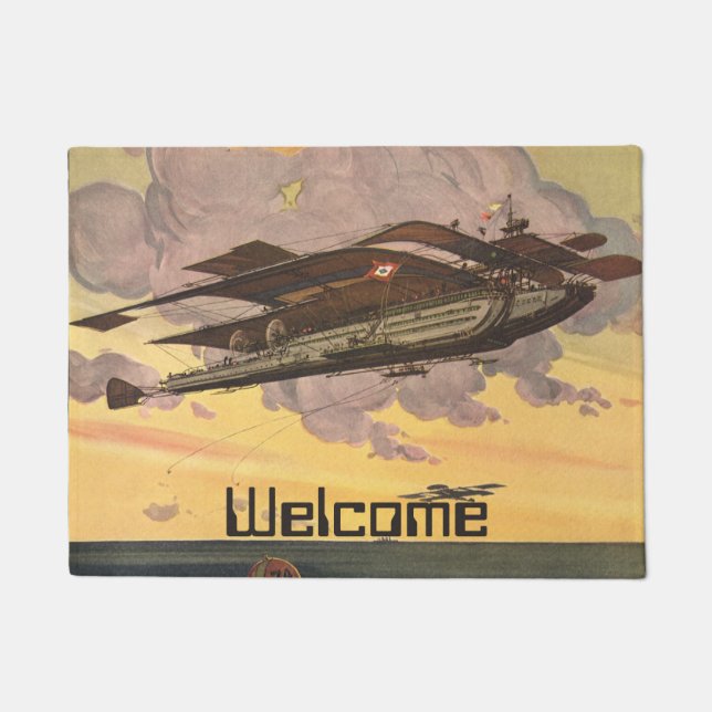 Vintage Science Fiction Seaplane Airplane Ship Doormat (Front)