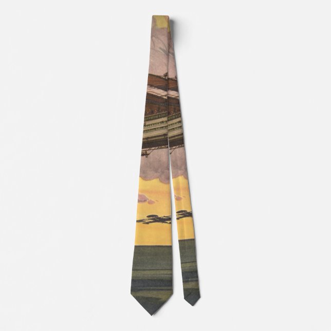 Vintage Science Fiction Seaplane Airplane Ship Tie (Front)