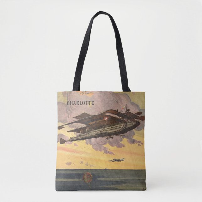Vintage Science Fiction Seaplane Airplane Ship Tote Bag (Front)