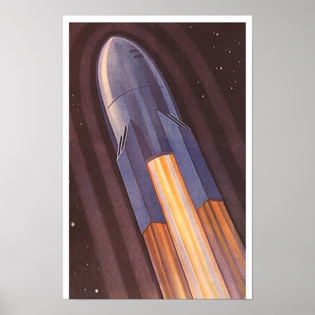 Vintage Science Fiction Space Ship Rockets Poster (Front)