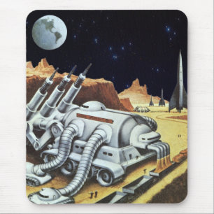 Vintage Science Fiction, Space Station on the Moon Mouse Pad