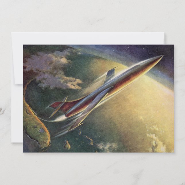 Vintage Science Fiction Spaceship Airplane Earth (Front)
