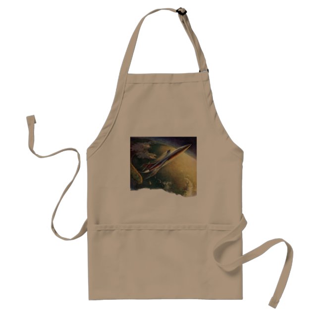 Vintage Science Fiction Spaceship Airplane Earth Standard Apron (Front)