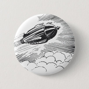 Vintage Science Fiction Spaceship Rocket in Clouds 2 Inch Round Button
