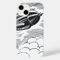 Vintage Science Fiction Spaceship Rocket in Clouds