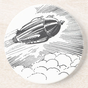 Vintage Science Fiction Spaceship Rocket in Clouds Coaster