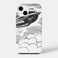 Vintage Science Fiction Spaceship Rocket in Clouds