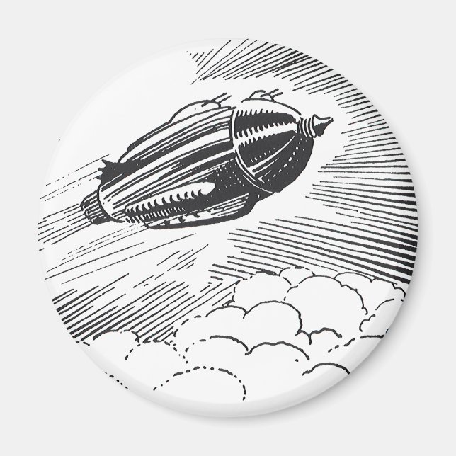 Vintage Science Fiction Spaceship Rocket in Clouds Magnet (Front)