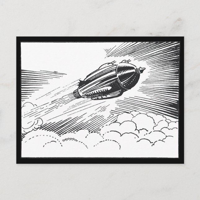 Vintage Science Fiction Spaceship Rocket in Clouds Postcard (Front)