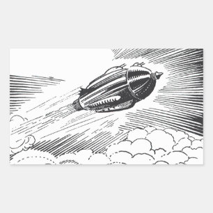 Vintage Science Fiction Spaceship Rocket in Clouds Sticker