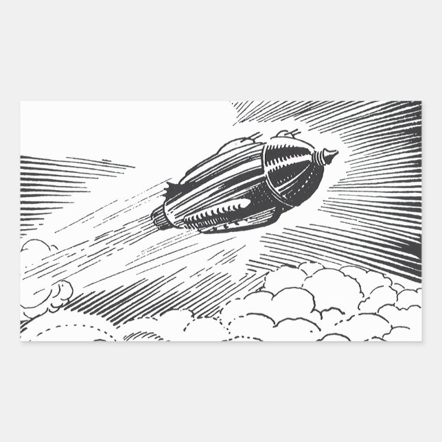Vintage Science Fiction Spaceship Rocket in Clouds Sticker (Front)