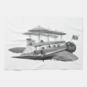 Vintage Science Fiction Steampunk Airship Eclipse Kitchen Towel