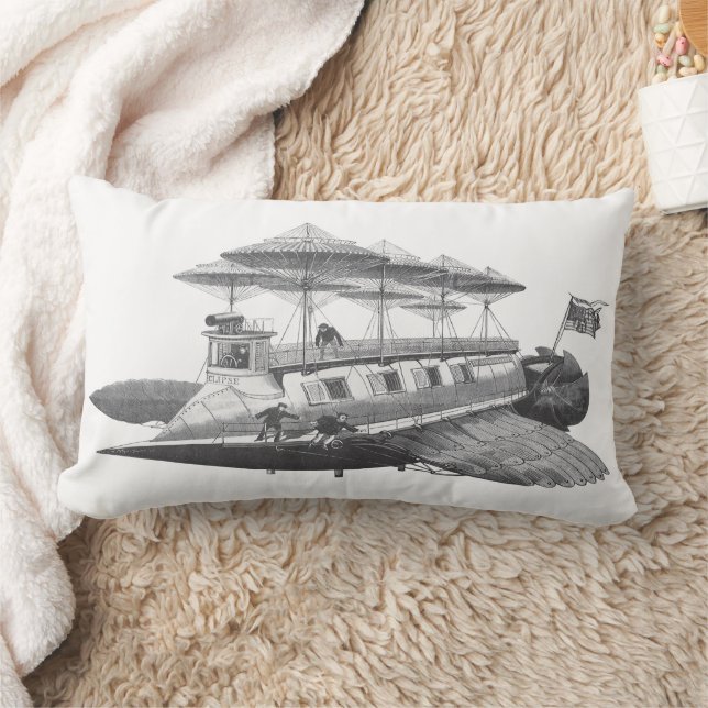 Vintage Science Fiction Steampunk Airship Eclipse Lumbar Pillow (Blanket)
