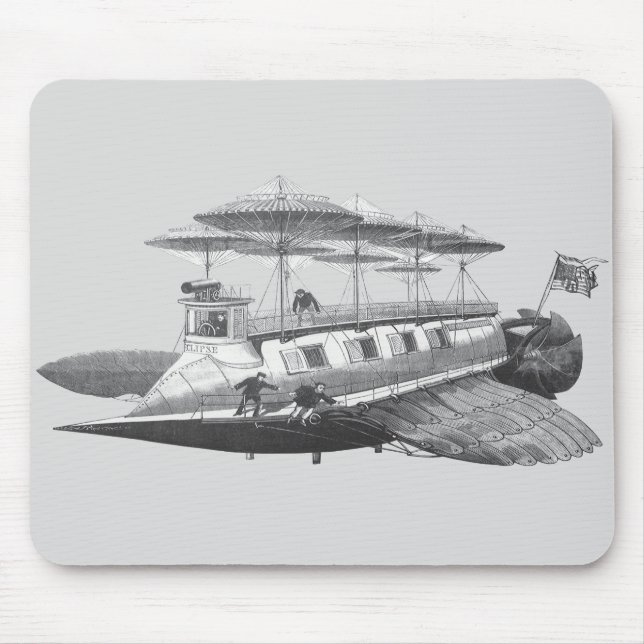Vintage Science Fiction Steampunk Airship Eclipse Mouse Pad (Front)