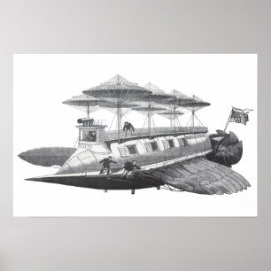 Vintage Science Fiction Steampunk Airship Eclipse Poster