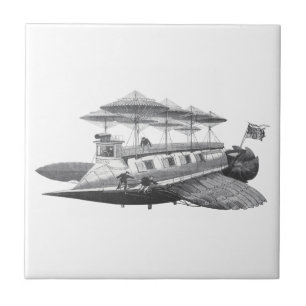 Vintage Science Fiction Steampunk Airship Eclipse Tile