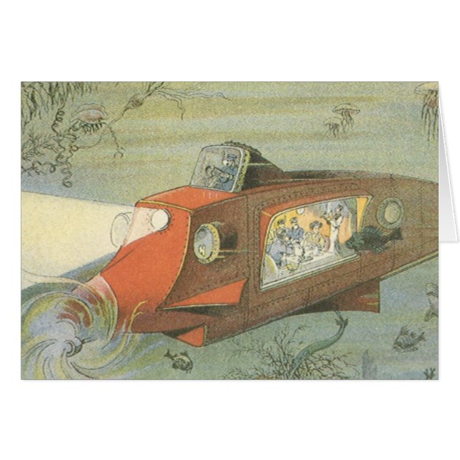 Vintage Science Fiction Steampunk Submarine in Sea (Front Horizontal)