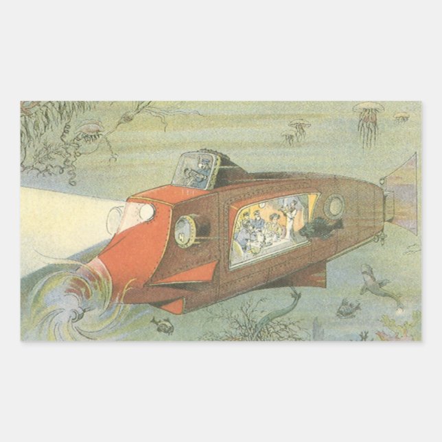 Vintage Science Fiction Steampunk Submarine in Sea Sticker (Front)