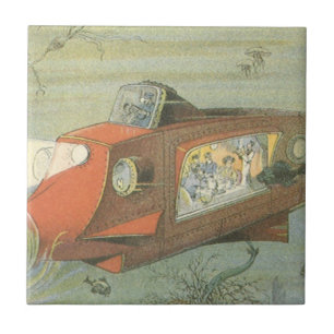 Vintage Science Fiction Steampunk Submarine in Sea Tile