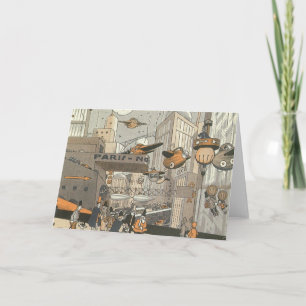 Vintage Science Fiction Urban Paris, Steam Punk Card