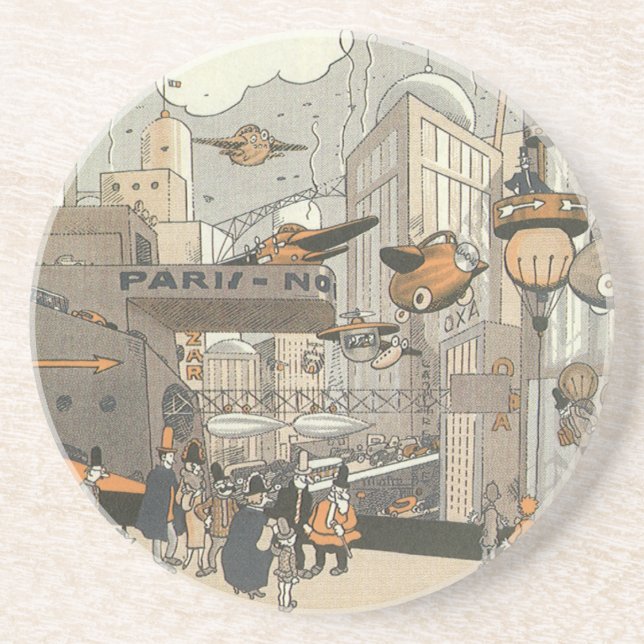 Vintage Science Fiction Urban Paris, Steam Punk Coaster (Front)