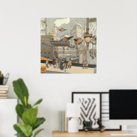 Vintage Science Fiction Urban Paris, Steam Punk