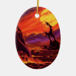 Vintage Science Fiction Volcano Planet w Red Lava Ceramic Ornament