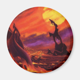 Vintage Science Fiction Volcano Planet w Red Lava Magnet
